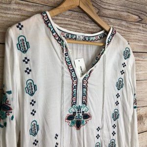 White Bohemian Embroidered Tunic Dress S